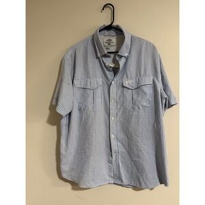 AFTCO Mens Blue White Plaid Short Sleeve Fishing Shirt Mesh Vent Large